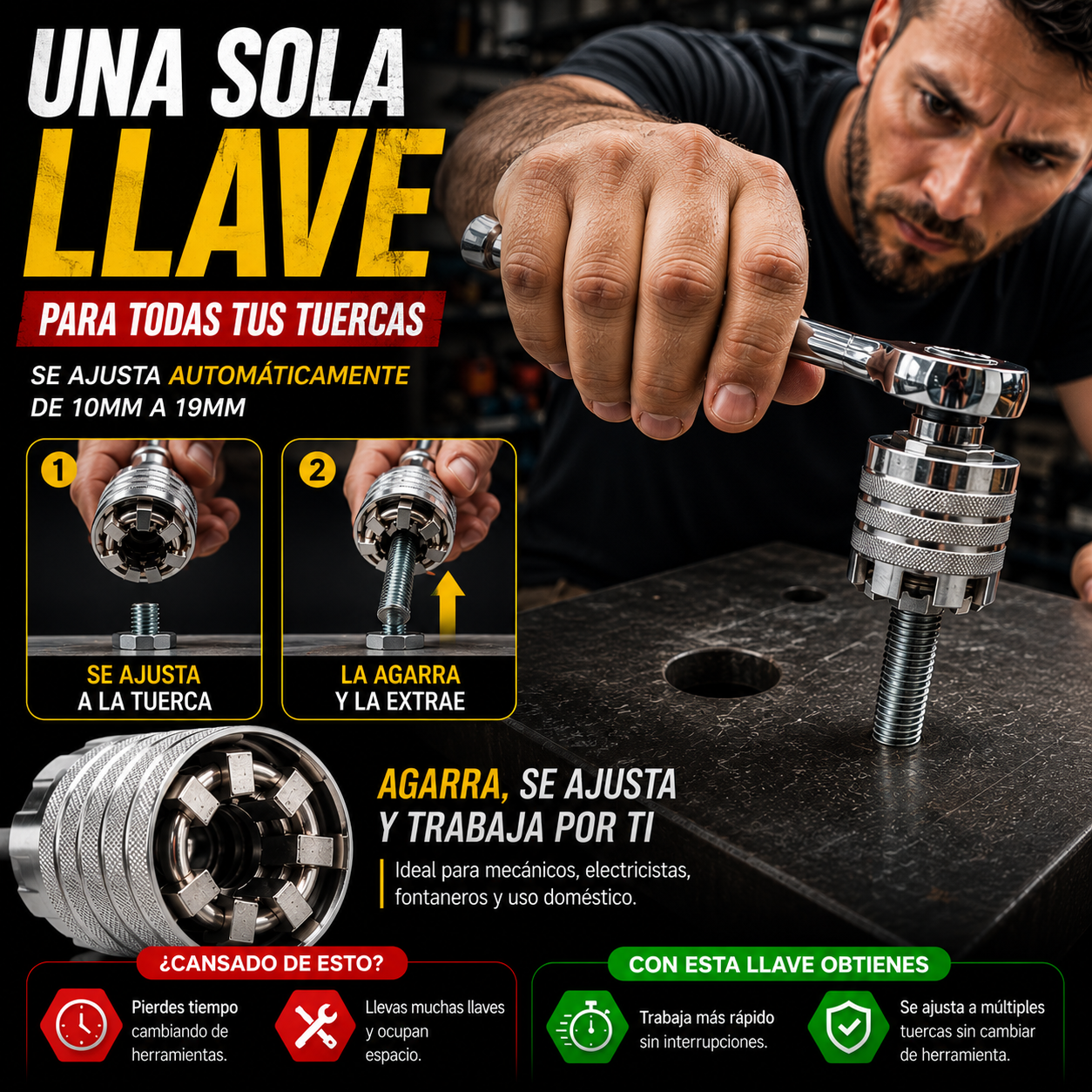 LLAVE UNIVERSAL AJUSTABLE - Ahorra Tiempo y Trabaja Más Rápido