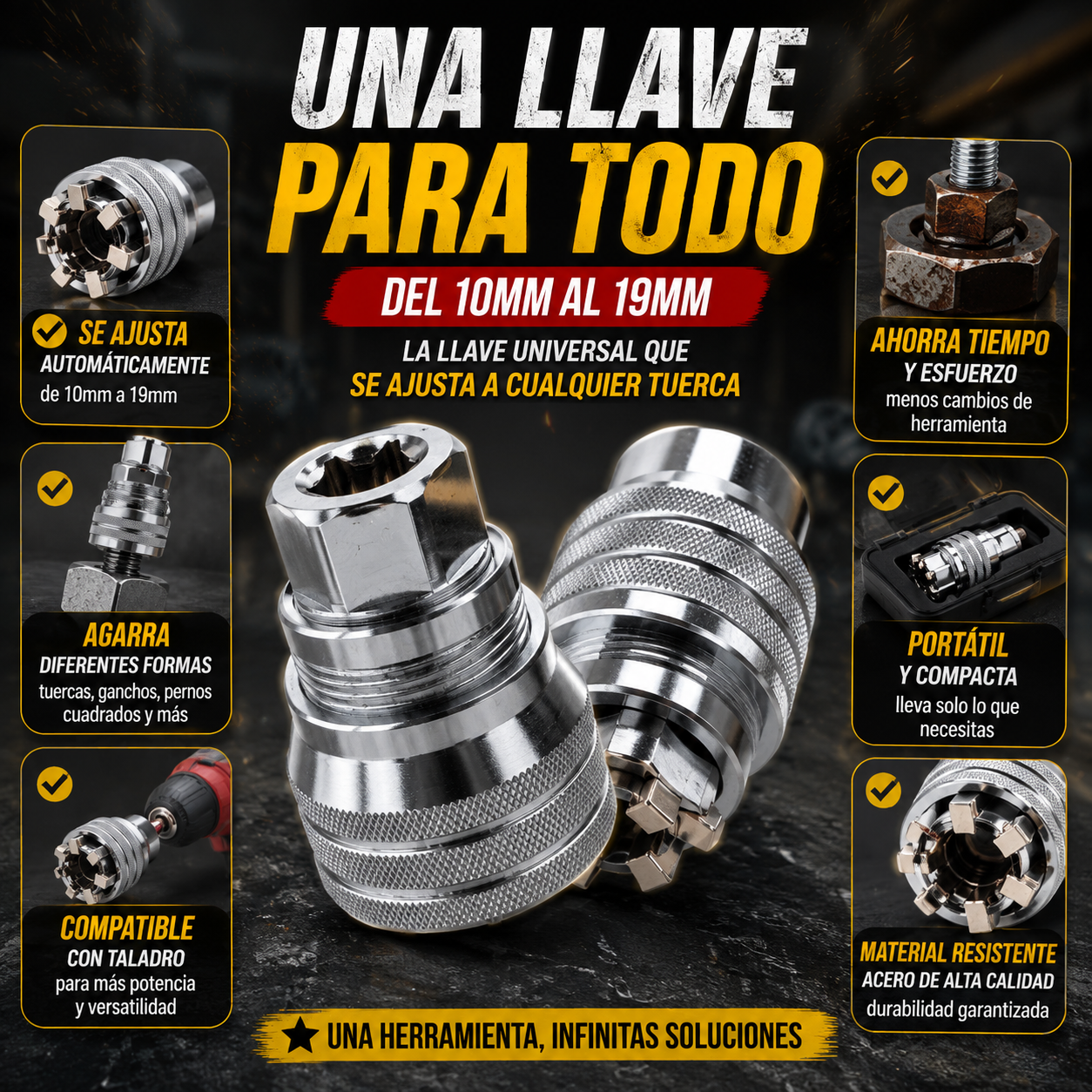 LLAVE UNIVERSAL AJUSTABLE - Ahorra Tiempo y Trabaja Más Rápido